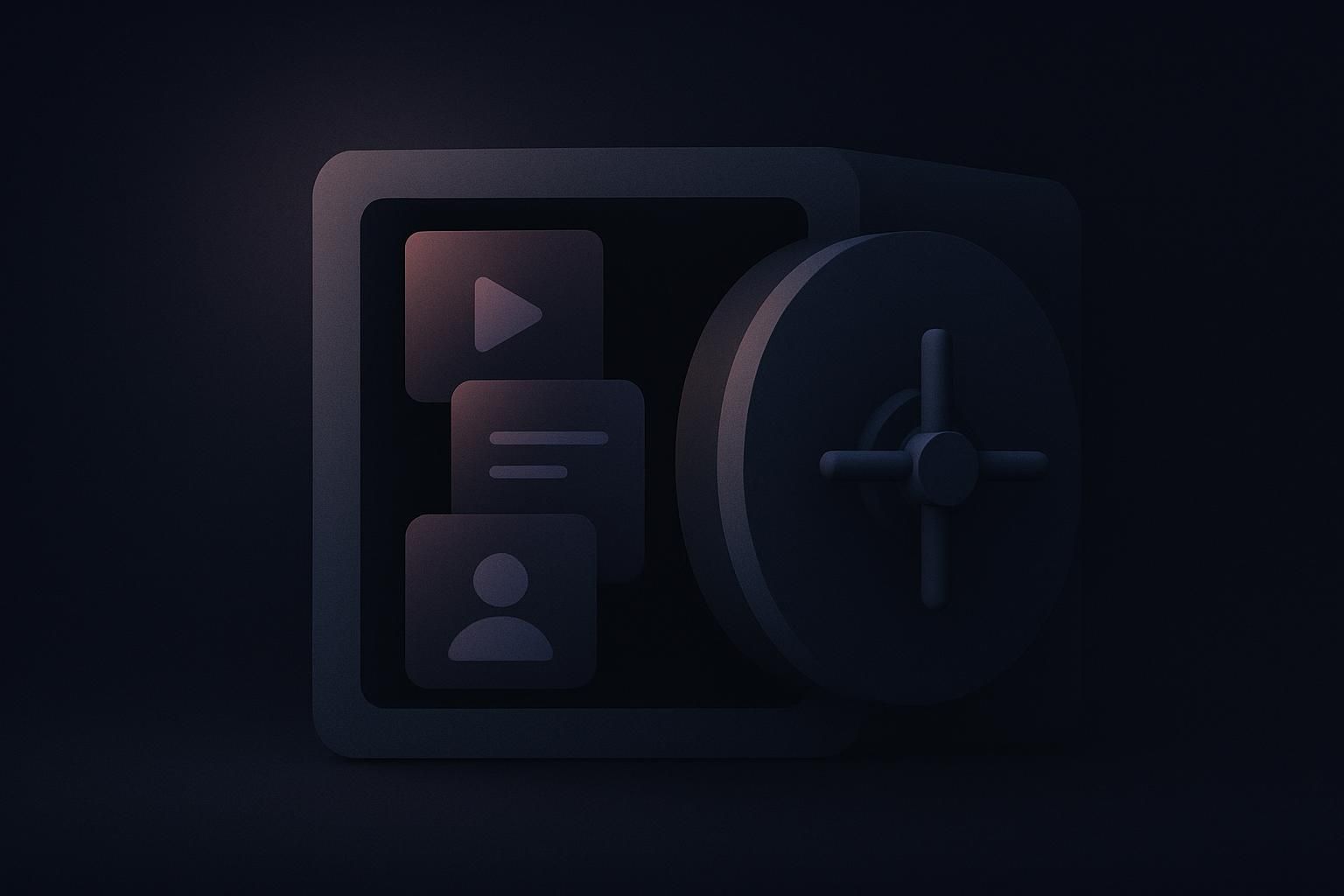 A digital illustration of a secure content vault filled with various file types.